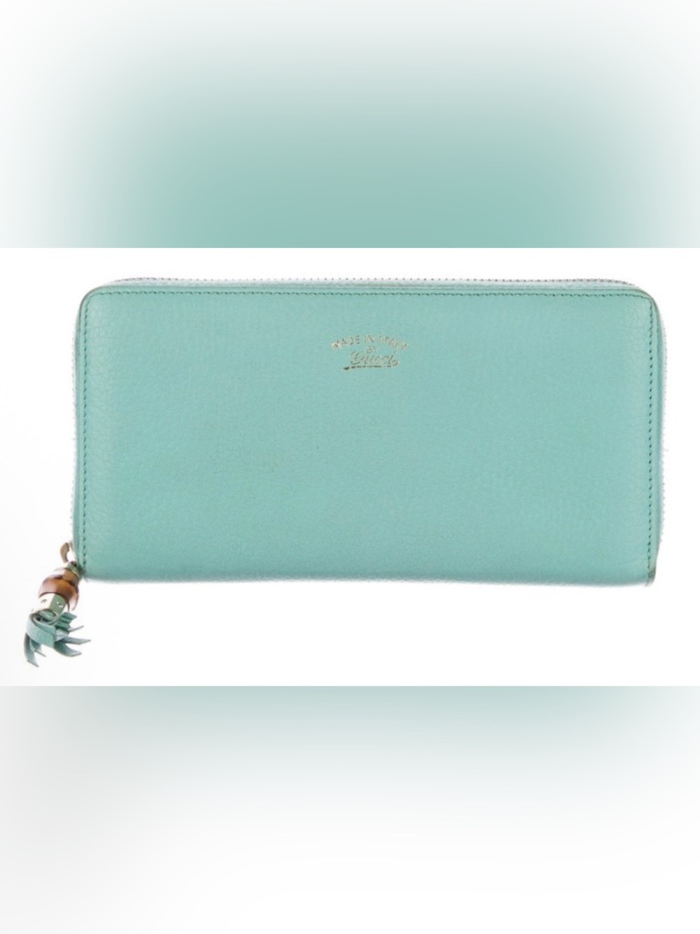 GUCCI BAMBOO TASSEL ZIP AROUND GREEN LEATHER CONTINENTAL LONG WALLET
